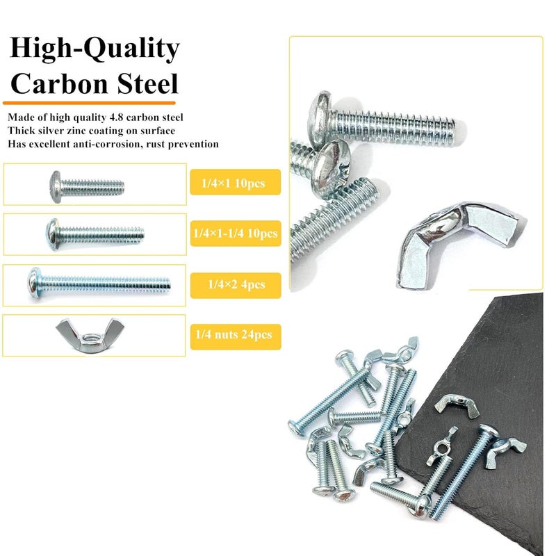Matrelt 48Pack 1/4"-20 1-2Inch 3 Sizes Screw Bolts and Wing Nut Kit 24pcs Machine Screws with Round Head Phillips 24pcs Butterfly Hand Twist Tighten Nut Zinc Plated Hardware Fitting Fastenings Kit - Image 3